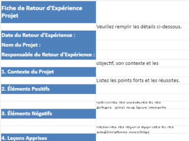 Mod Le De Fiche De Retour D Exp Rience Projet Template Excel