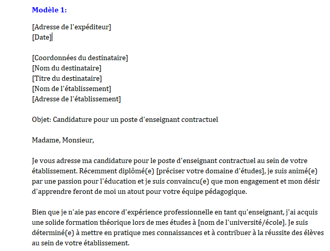 Lettre de Motivation Poste d Enseignant Contractuel Débutant