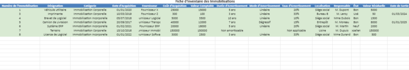 Modèle de Fiche d Inventaire des Immobilisations dans Excel