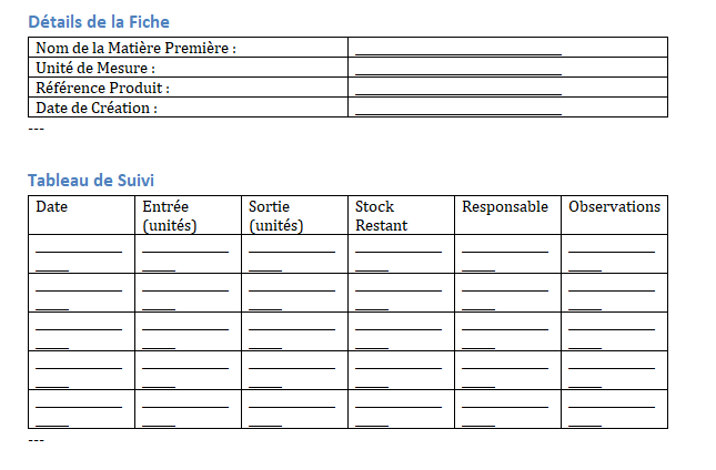 Fiche De Stock Pour Les Mati Res Premi Res Mod Le Word