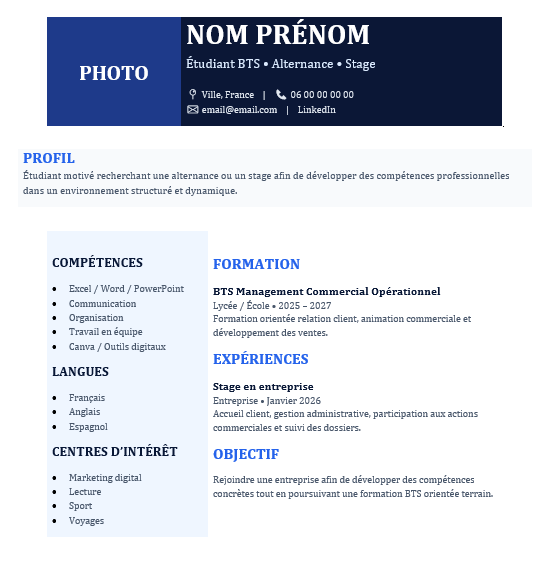 modèle CV : template word pour lauréats BTS  