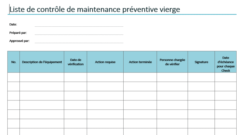 checklist maintenance préventive