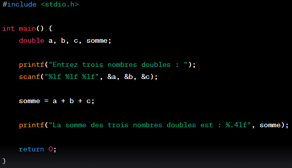 code langage C afficher un double en C