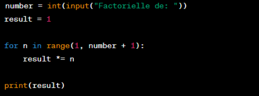 programme python calculer la factorielle d'un nombre