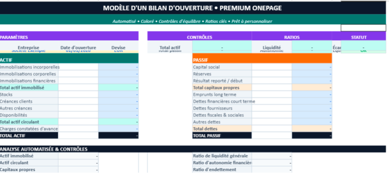 Modèle d'un bilan d'ouverture sur Excel : créer un point de départ solide