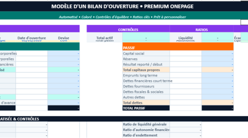 Modèle d'un bilan d'ouverture sur Excel : créer un point de départ solide