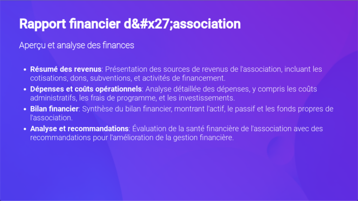 Modèle d'un Rapport Financier d'une Association