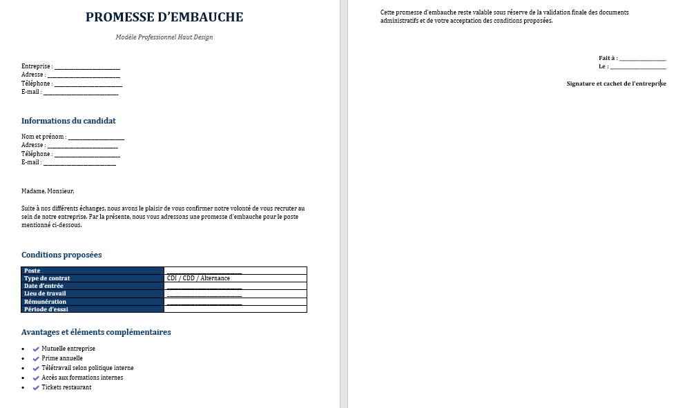 Promesse d'embauche- 5 Modèles Prêts à l'Emploi