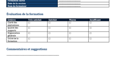 Fiche d'Évaluation de Formation sur Word : Modèle