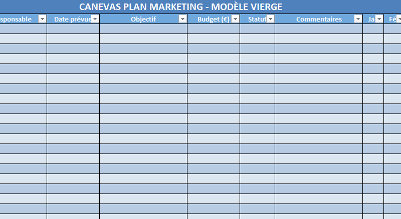 modèle de plan marketing dans Excel