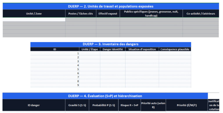Document Unique d'Évaluation des Risques Professionnels Excel