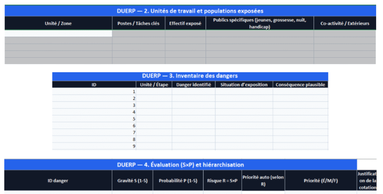 Modèle de Document Unique d'Évaluation des Risques Professionnels (DUERP) Excel