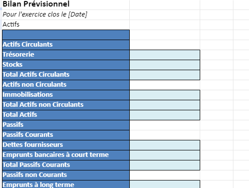Bilan Prévisionnel : Modèle Vierge dans Excel