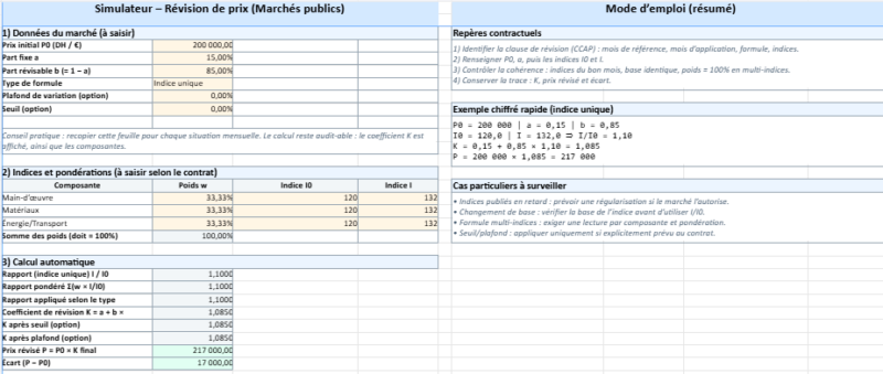 Simulateur de Calcul de Révision de Prix pour les Marchés Publics : Optimisez vos Chantiers avec Excel