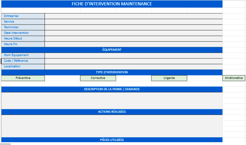 Fiche d'Intervention en Maintenance - Modèle Excel
