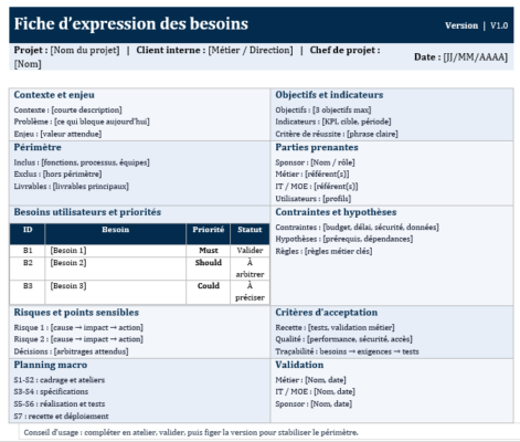 modèle fiche expression de besoin excel