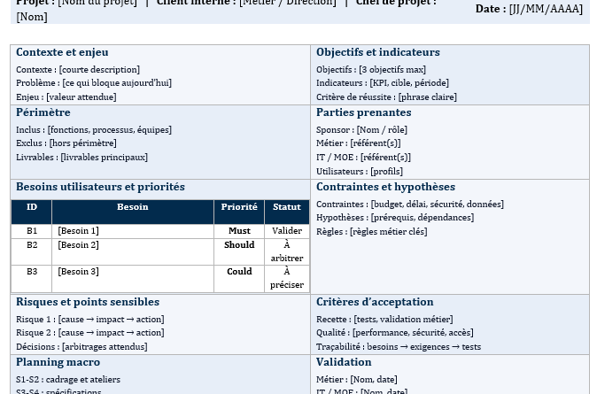 modèle fiche expression de besoin excel
