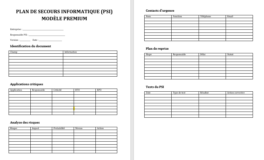 Plan de Secours Informatique Word