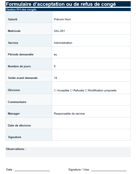 Formulaire d’acceptation ou de refus