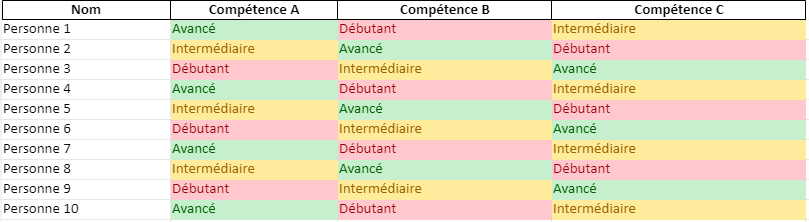 Matrice de Compétences dans Excel