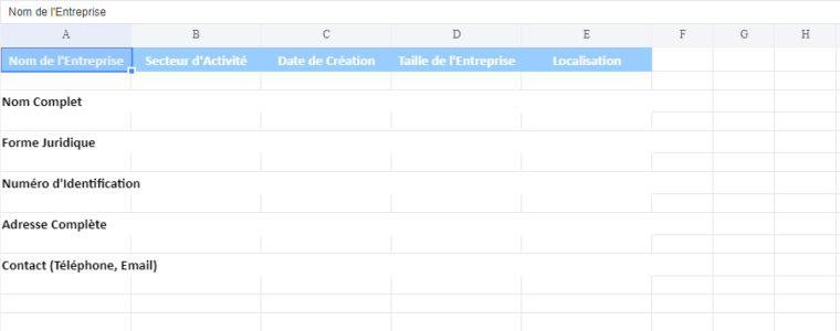 Tableau de Caractérisation d'une Entreprise dans Excel