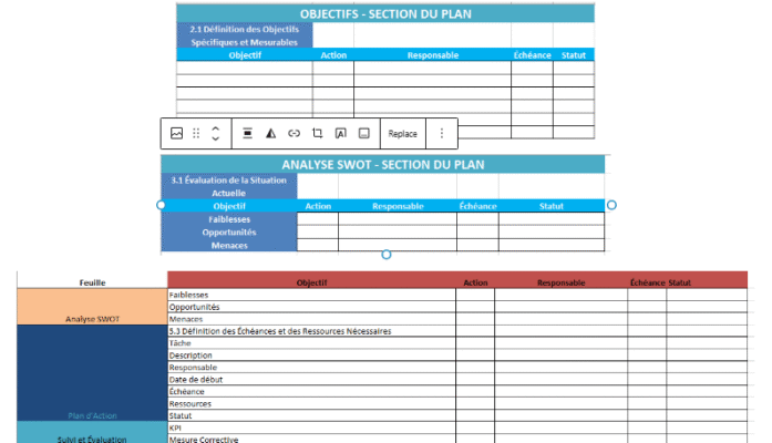 plan d'action Excel vierge à utiliser