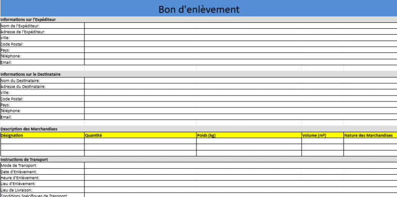 bon d'enlèvement logistique