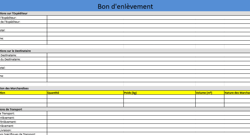 bon d'enlèvement logistique