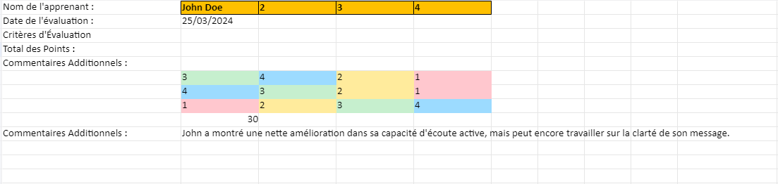 Grille d'Évaluation des Acquis de la Formation : Modèle Excel