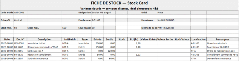 Fiche de Stock : Template Excel- Organisation et Gestion des Inventaires