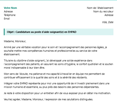 Lettre de Motivation pour un Poste d'Aide-Soignante en EHPAD : Allier Passion et Engagement