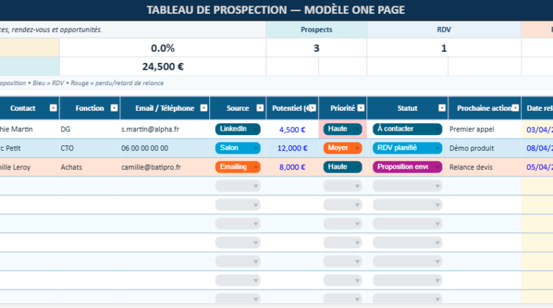 Tableau de prospection et suivi clients dans Excel
