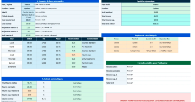 Tableau pour calculer les heures de travail : Modèle Excel