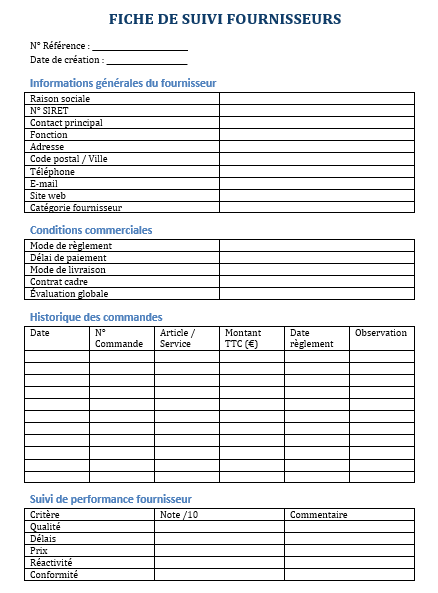 Fiche de Suivi Fournisseurs : Modèle Excel et Word