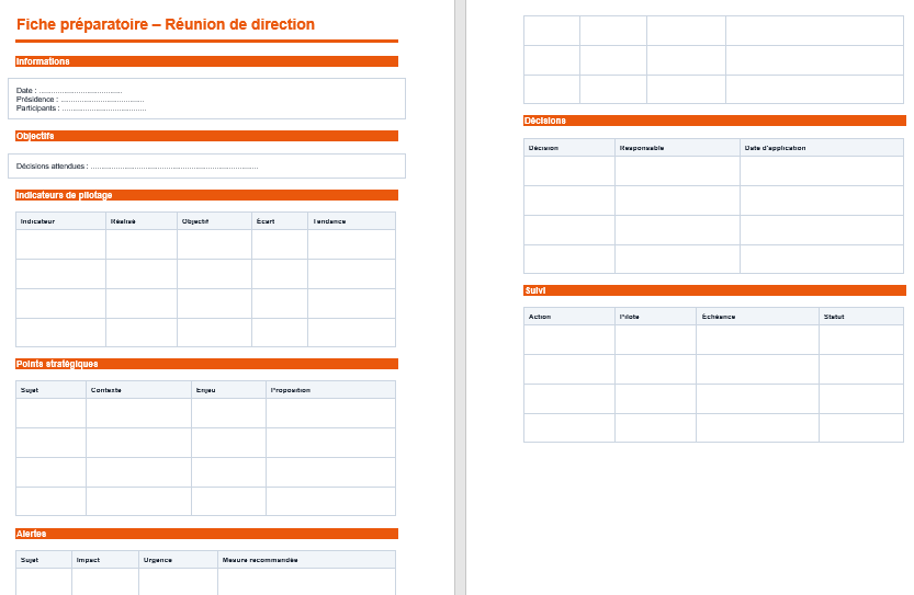 Fiche de préparation de réunion d'équipe