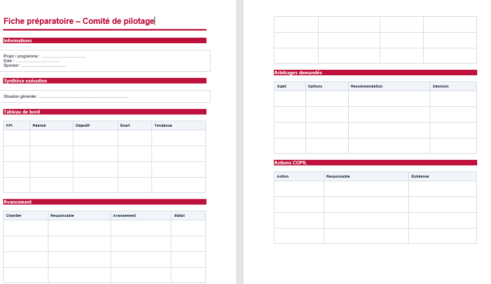 Fiche de préparation Réunion Comité de pilotage