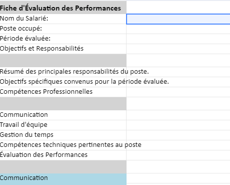 fiche d'évaluation d'un salarié excel