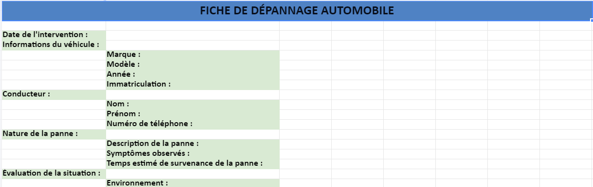 fiche d'intervention dépannage voiture 