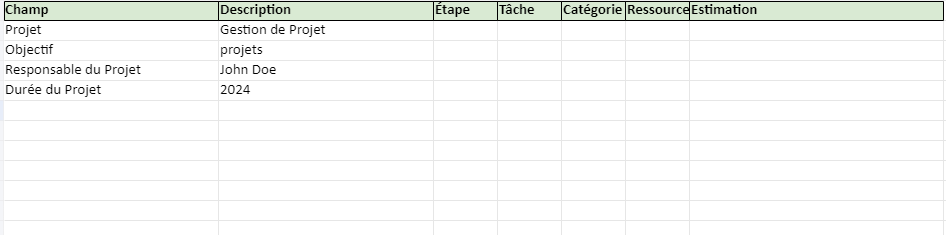 plan de charge de projet dans Excel