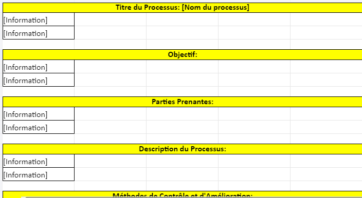 La fiche de processus dans la pratique : Modèle Excel