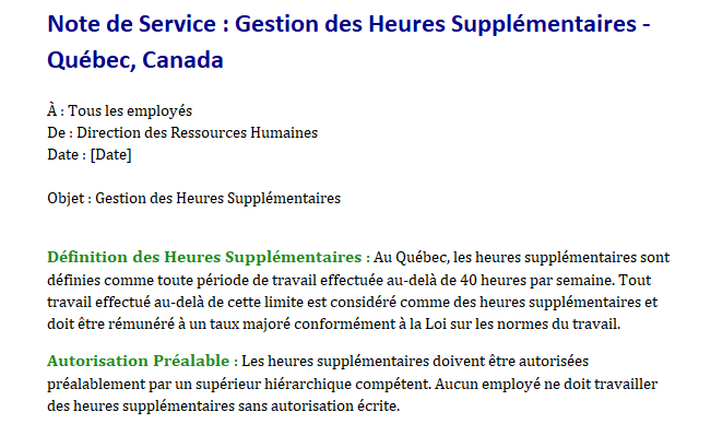 Exemple note de service heures supplémentaires