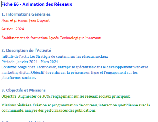 Fiche E6 BTS NDRC – ANIMATION RÉSEAUX