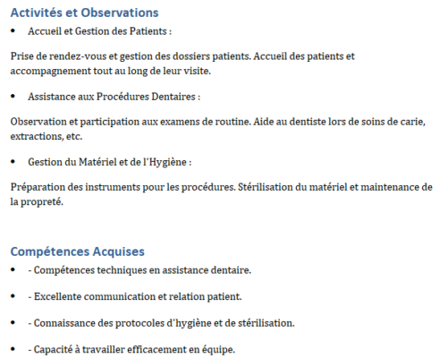 Assistanat Dentaire : Modèle de Rapport de Stage