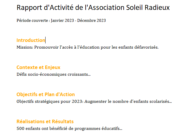 Modèle de Rapport d'activité d'une association word 