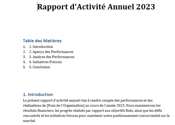 Exemple de Rapport d'Activité Word