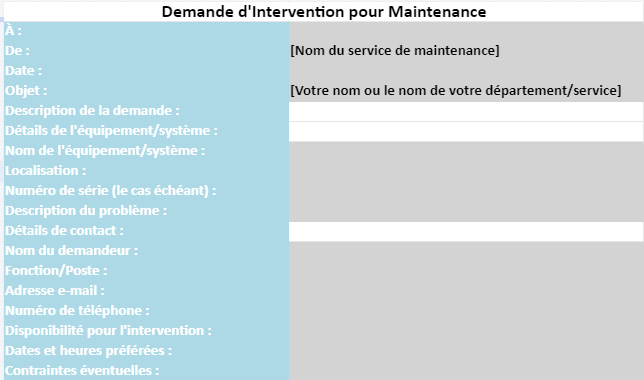 La demande d'intervention maintenance : Modèle vierge à télécharger