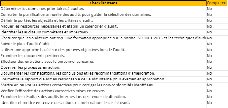 Procédure D'Audit Interne ISO 9001:2015 - Tableau De Planification