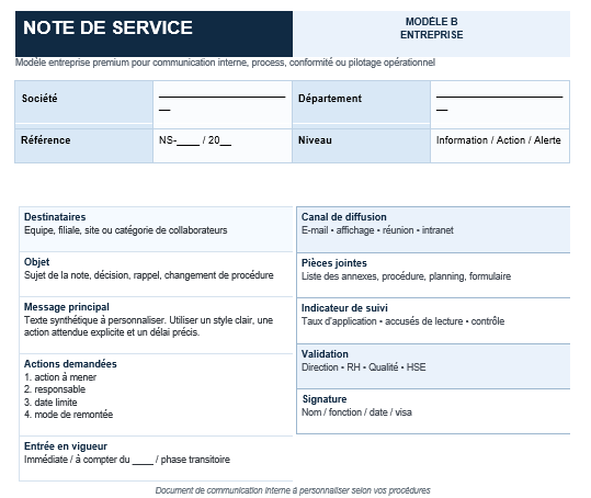 Exemple de Note de Service entreprise dans Word 