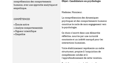 Lettre de Motivation pour une Admission en Faculté de Psychologie : 5 modèles Word