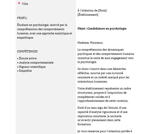 Lettre de Motivation pour une Admission en Faculté de Psychologie : 5 modèles Word